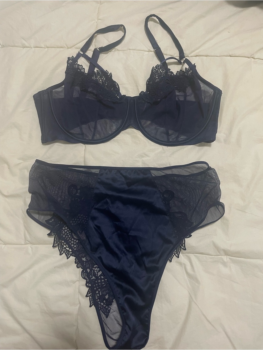 Lace & Sheer Balconette Bra and Panties - Navy - Victoria’s Secret Dragon